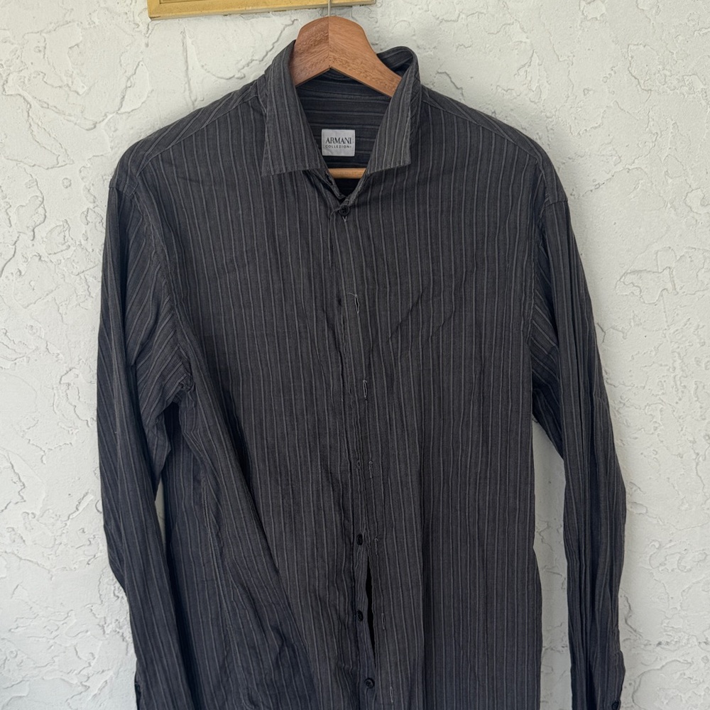 Armani Collezioni Dark Gray Striped Men's Shirt (Medium)